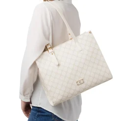 Borsa a spalla bianco off-white da Donna con dettaglio logo metallizzato Carrera Jeans