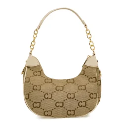 Borsa a spalla da Donna beige con stampa logo e catena Carrera Jeans