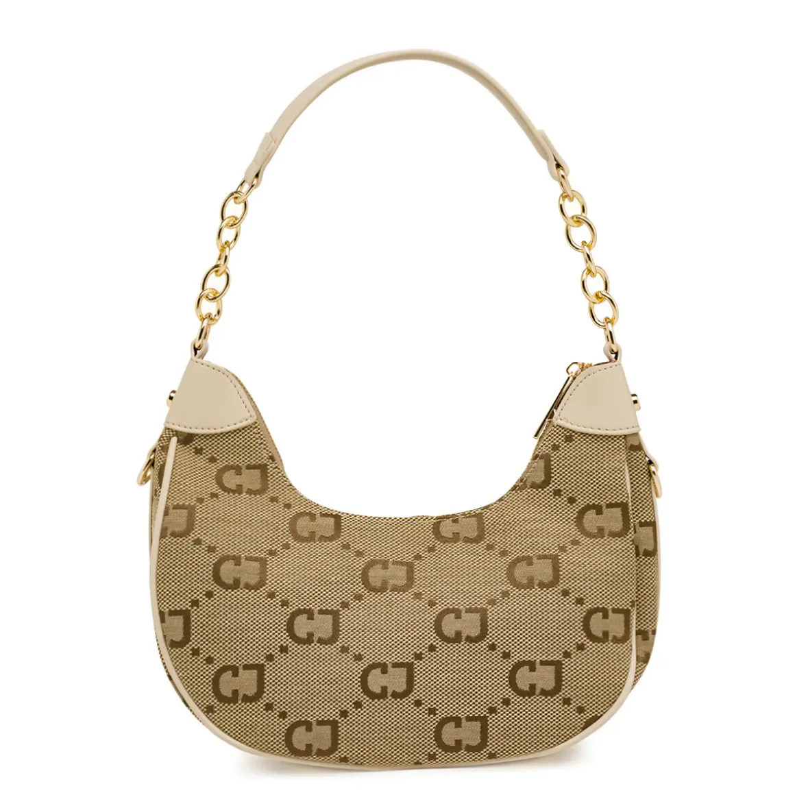 Borsa a spalla da Donna beige con stampa logo e catena Carrera Jeans