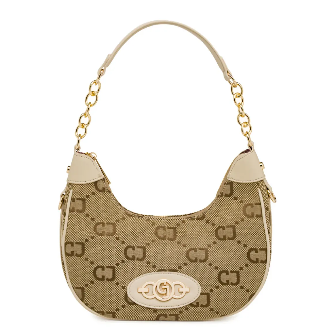 Borsa a spalla da Donna beige con stampa logo e catena Carrera Jeans