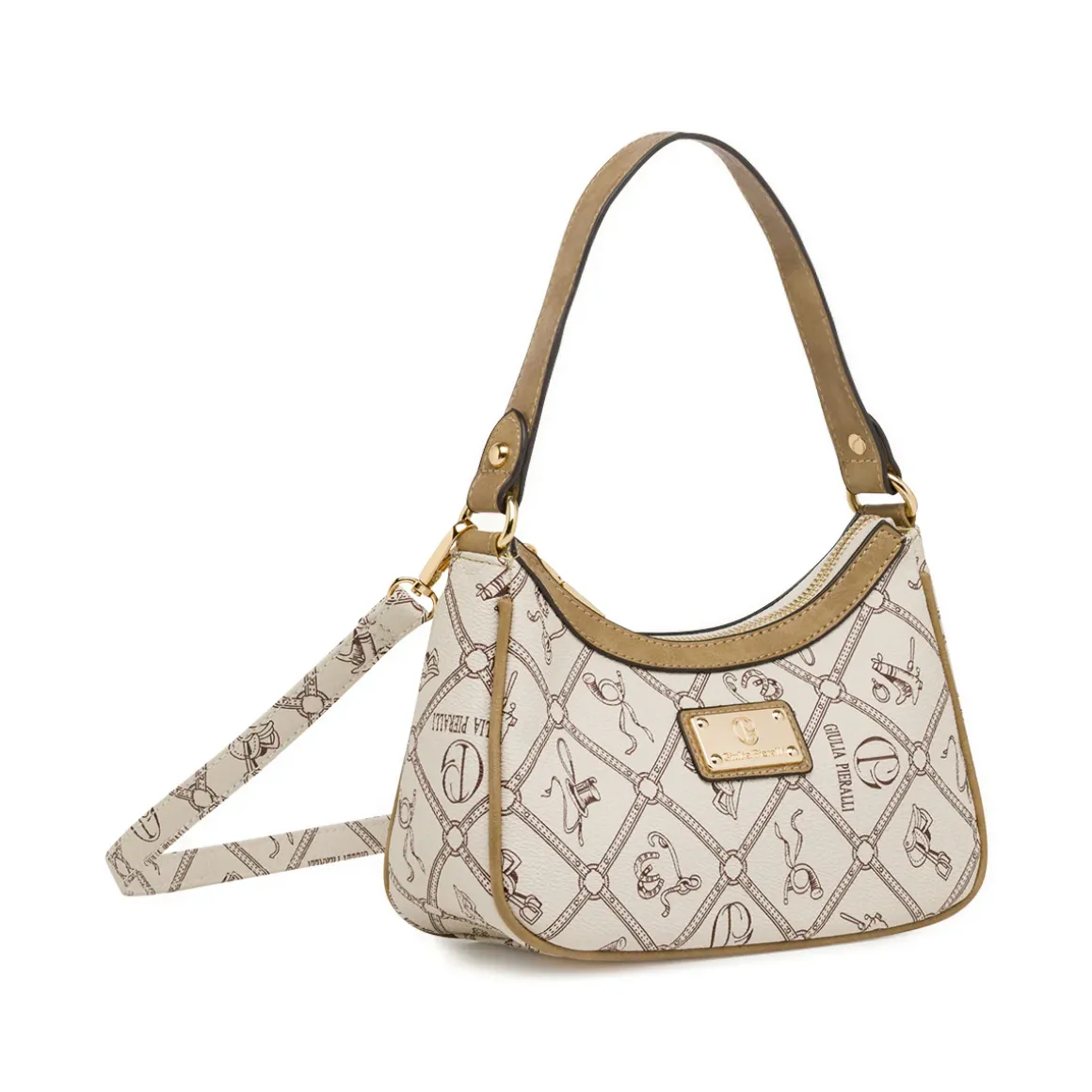 Borsa a spalla da Donna beige con stampa monogram Giulia Pieralli