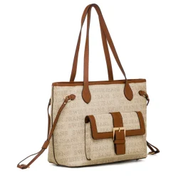 Borsa a spalla da donna beige e con dettagli marroni Swish Jeans