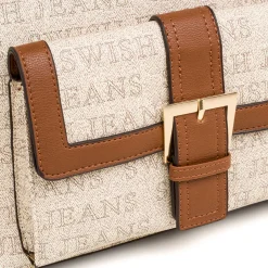 Borsa a spalla da donna beige e con dettagli marroni Swish Jeans