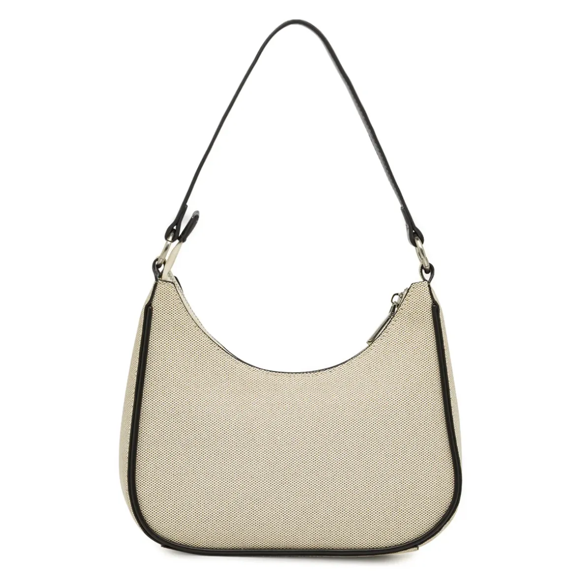 Borsa a spalla da donna Lora Ferres beige in tessuto con dettagli neri