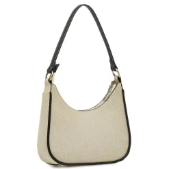 Borsa a spalla da donna Lora Ferres beige in tessuto con dettagli neri
