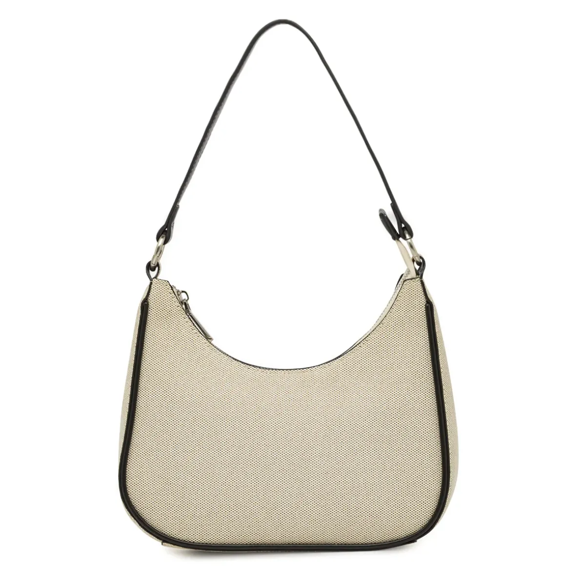 Borsa a spalla da donna Lora Ferres beige in tessuto con dettagli neri