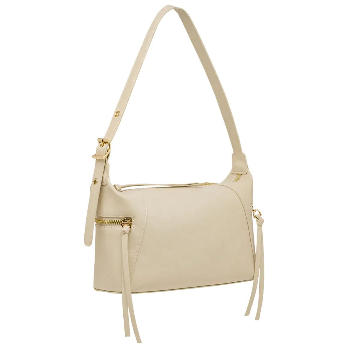 Borsa a spalla da donna Lora Ferres bianco off white con inserti dorati