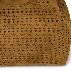 Borsa a spalla da donna Lora Ferres marrone effetto scamosciato