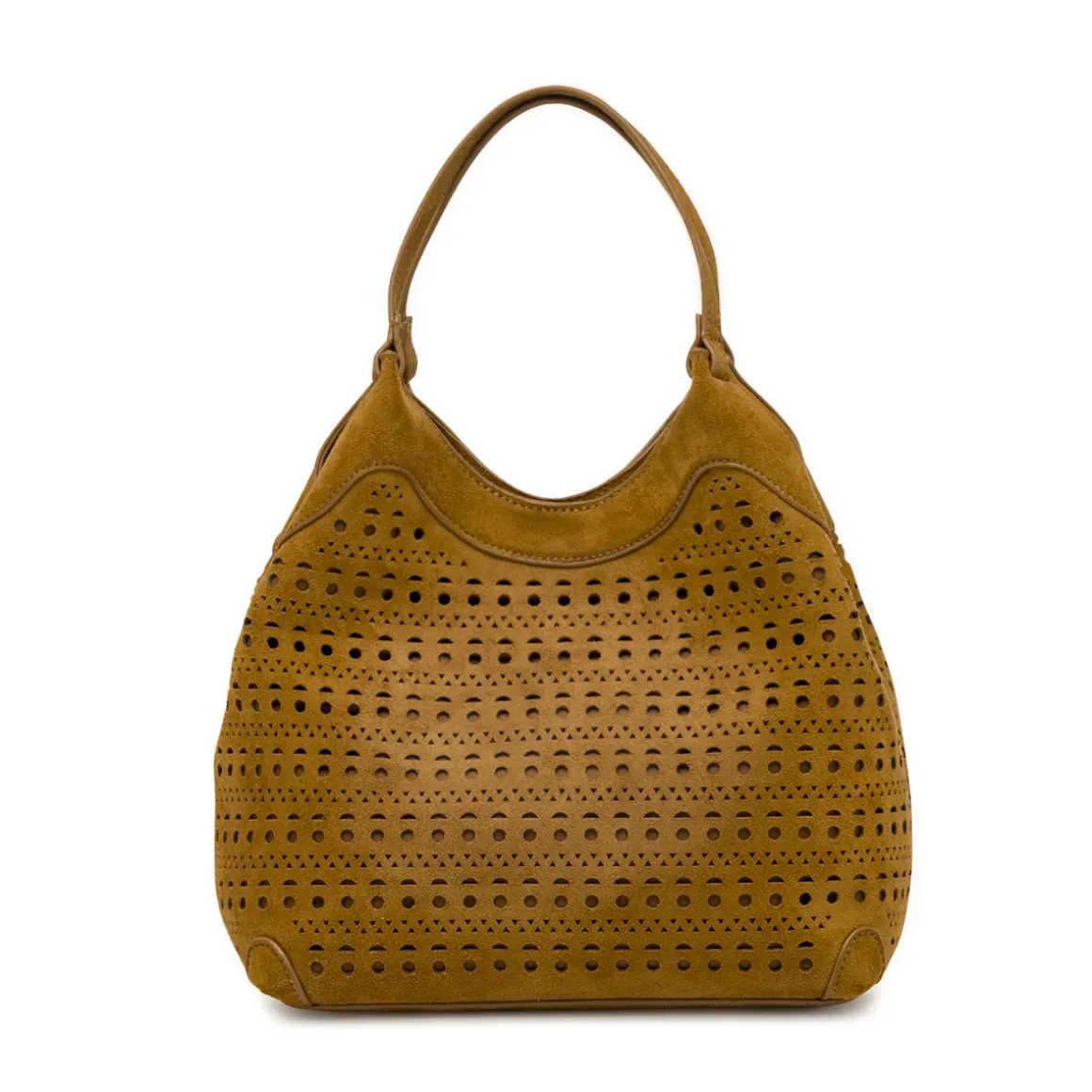Borsa a spalla da donna Lora Ferres marrone effetto scamosciato