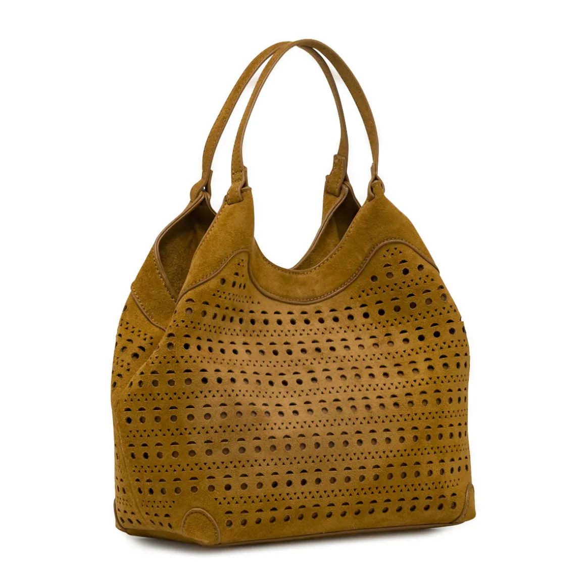 Borsa a spalla da donna Lora Ferres marrone effetto scamosciato
