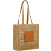 Borsa a spalla da Donna marrone effetto paglia con patch Swish Jeans