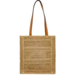 Borsa a spalla da Donna marrone effetto paglia con patch Swish Jeans
