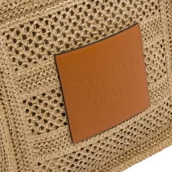 Borsa a spalla da Donna marrone effetto paglia con patch Swish Jeans