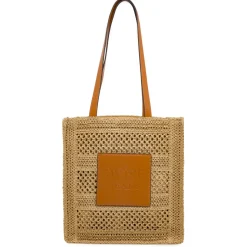 Borsa a spalla da Donna marrone effetto paglia con patch Swish Jeans