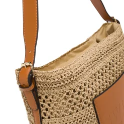 Borsa a spalla da Donna marrone effetto paglia con logo Swish Jeans