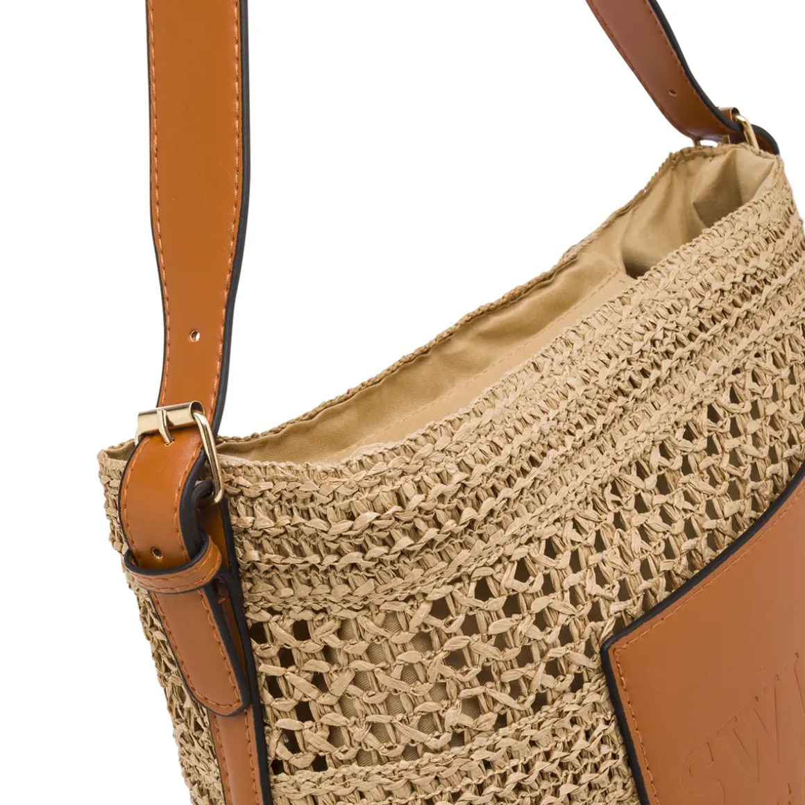 Borsa a spalla da Donna marrone effetto paglia con logo Swish Jeans