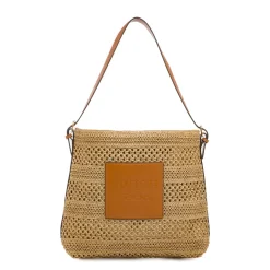 Borsa a spalla da Donna marrone effetto paglia con logo Swish Jeans