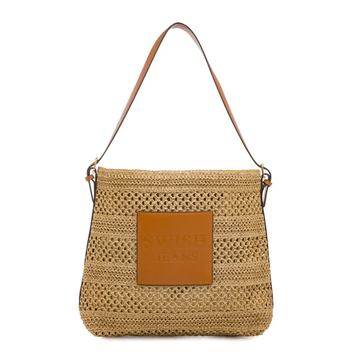 Borsa a spalla da Donna marrone effetto paglia con logo Swish Jeans