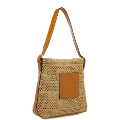 Borsa a spalla da Donna marrone effetto paglia con logo Swish Jeans