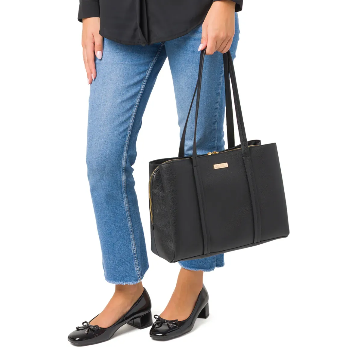 Borsa a Spalla da Donna Nera con Doppio Manico Lora Ferres