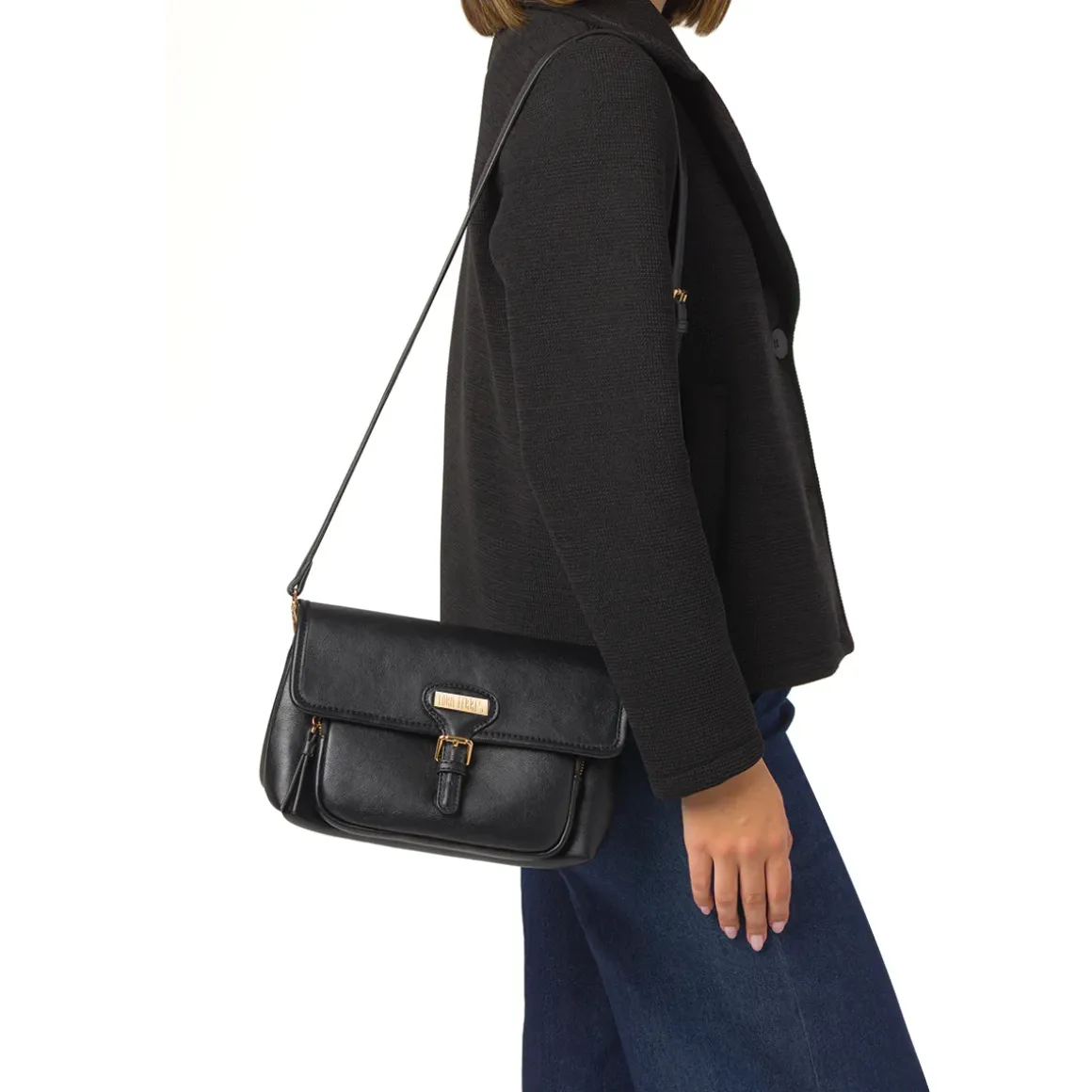 Borsa a Spalla da Donna Nera con Patta Lora Ferres