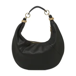 Borsa a spalla da donna nera Lora Ferres con zip e anelli dorati