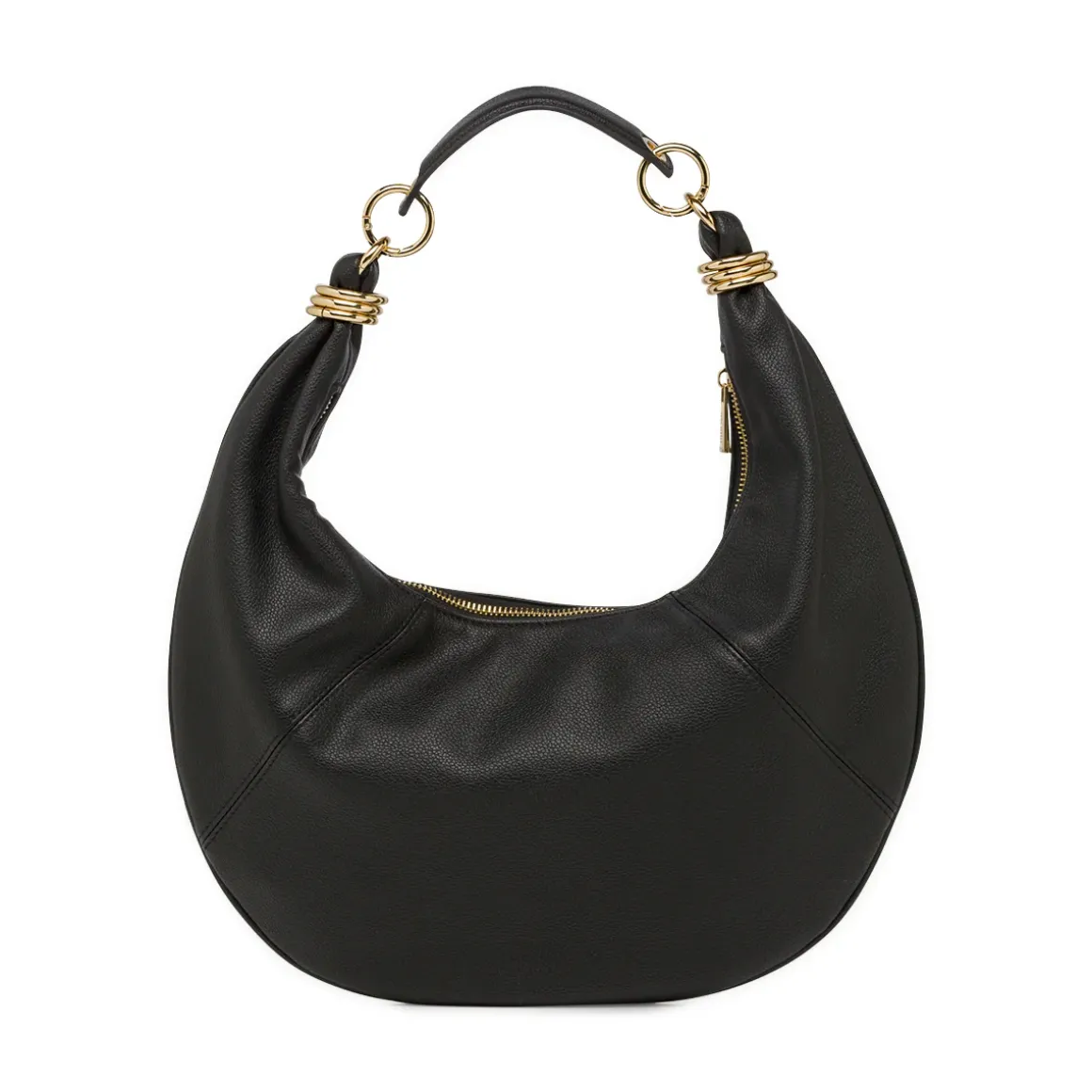 Borsa a spalla da donna nera Lora Ferres con zip e anelli dorati