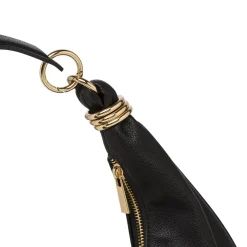 Borsa a spalla da donna nera Lora Ferres con zip e anelli dorati