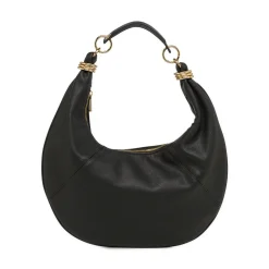 Borsa a spalla da donna nera Lora Ferres con zip e anelli dorati