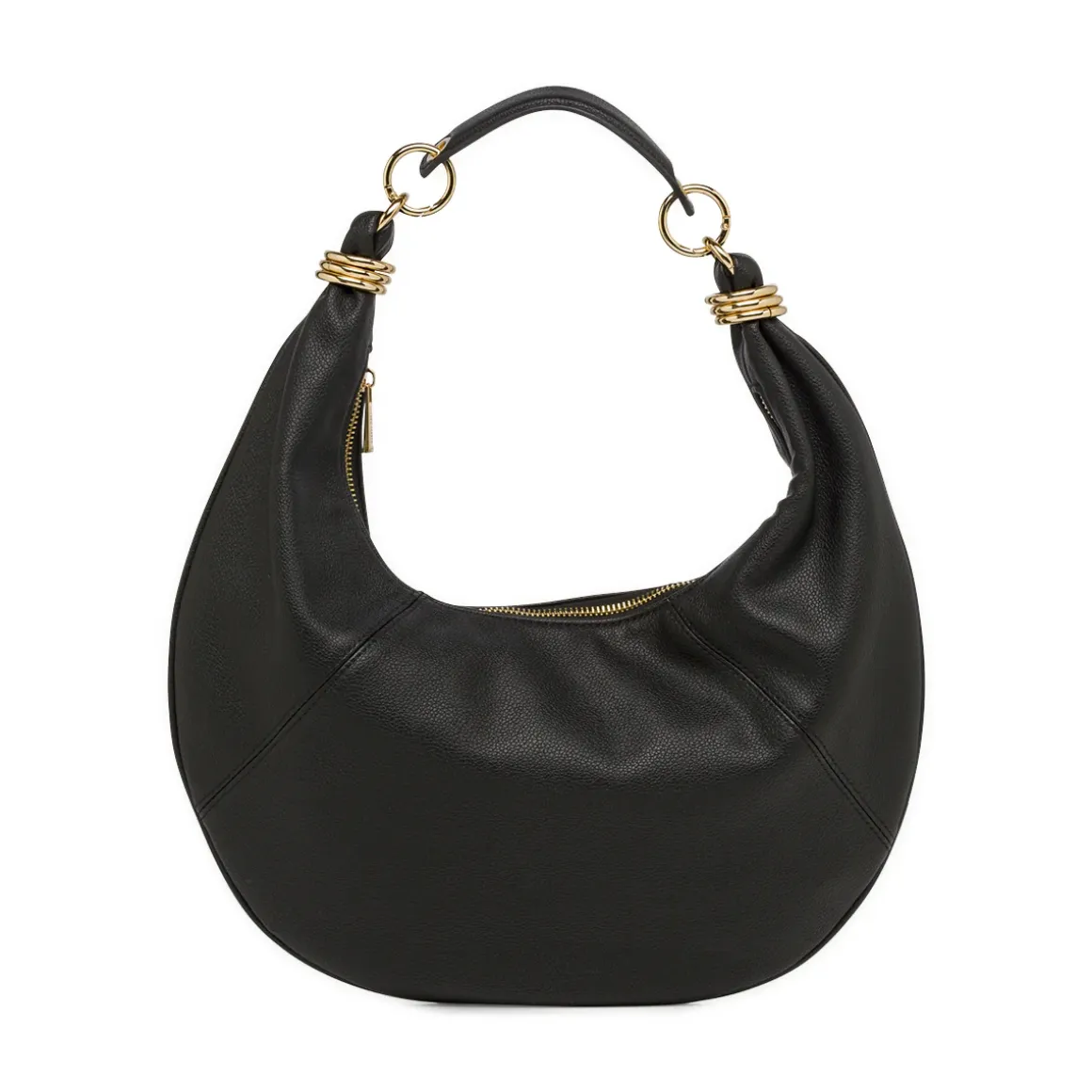 Borsa a spalla da donna nera Lora Ferres con zip e anelli dorati