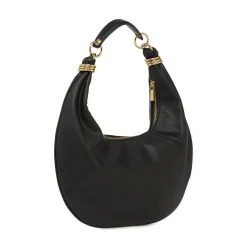 Borsa a spalla da donna nera Lora Ferres con zip e anelli dorati
