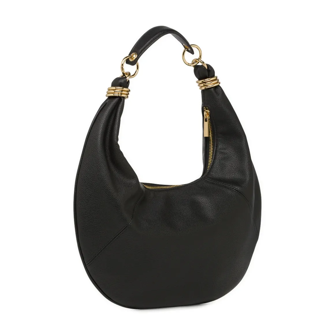 Borsa a spalla da donna nera Lora Ferres con zip e anelli dorati