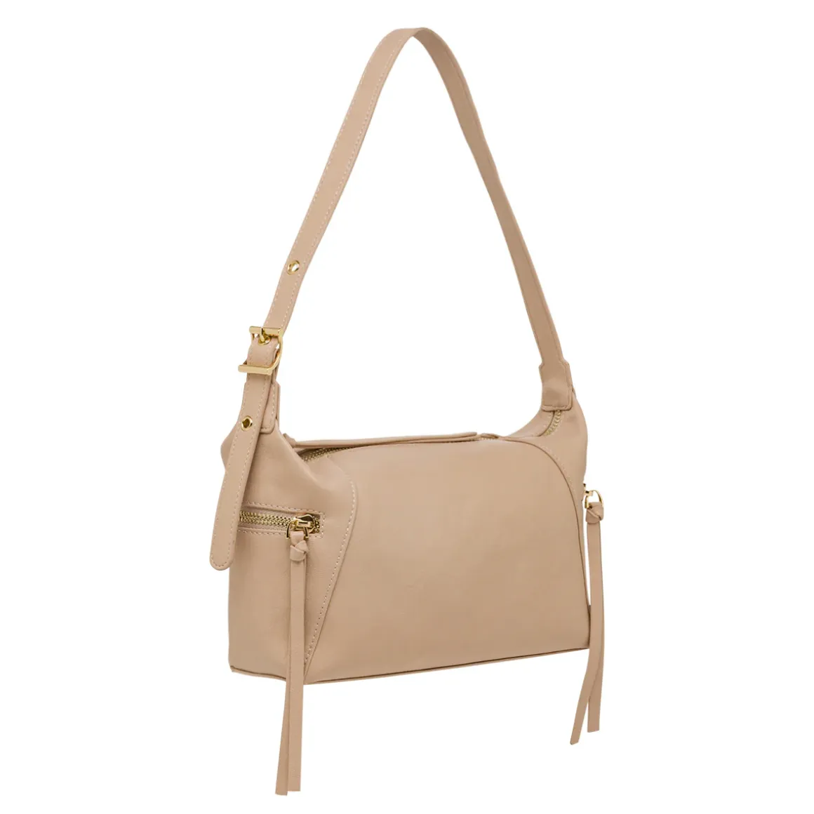 Borsa a spalla da donna rosa Lora Ferres con zip e finiture dorate