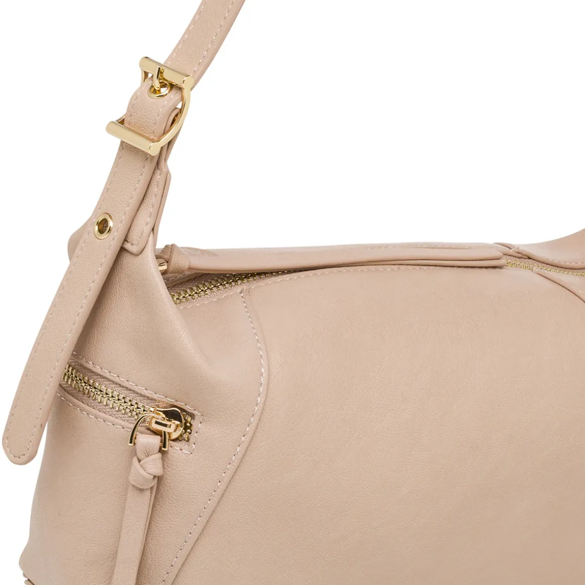 Borsa a spalla da donna rosa Lora Ferres con zip e finiture dorate