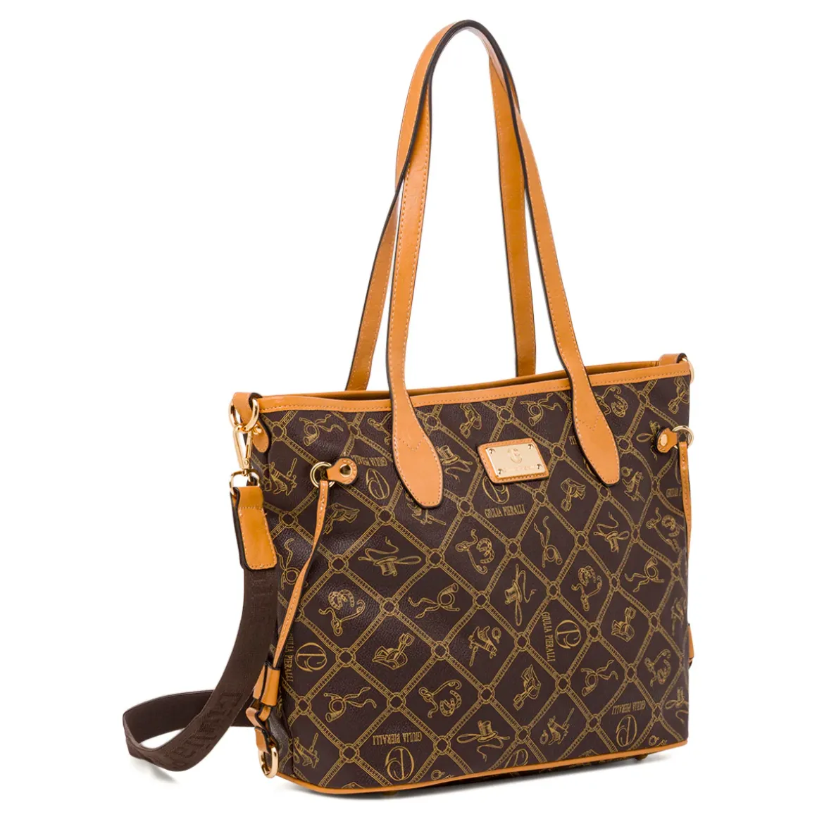 Borsa a spalla marrone da Donna con stampa All Over Giulia Pieralli