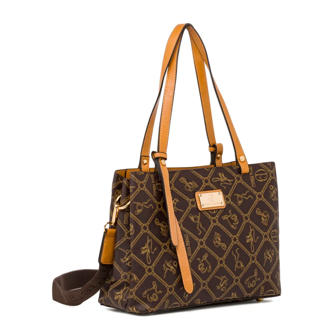 Borsa a spalla marrone da Donna con stampa All Over Giulia Pieralli