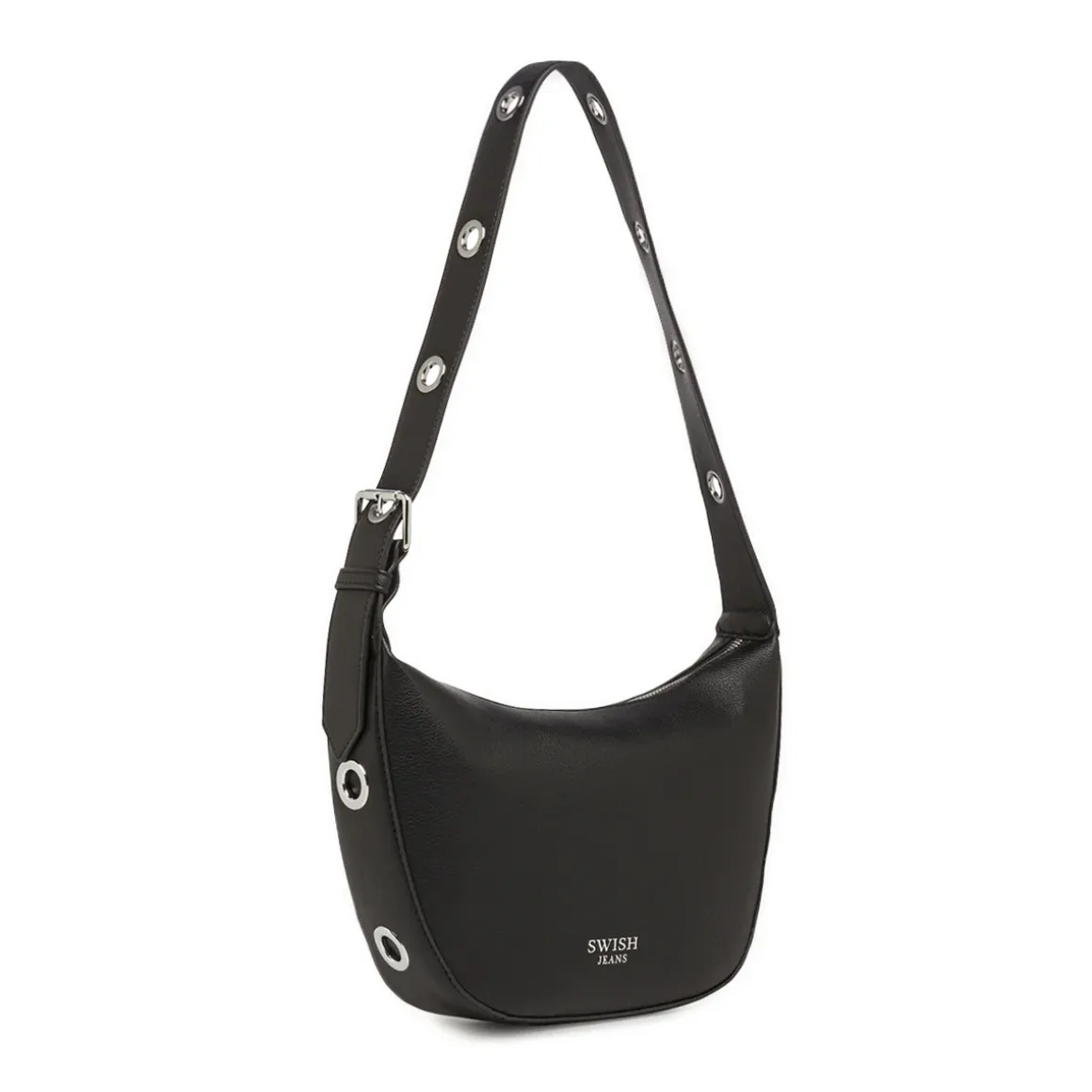 Borsa a Spalla Nera con Manico a Occhielli Swish Jeans