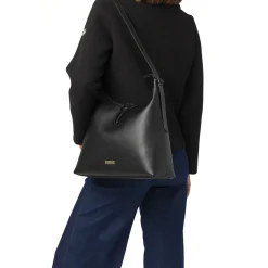 Borsa a spalla nera da Donna con zip e logo Lora Ferres