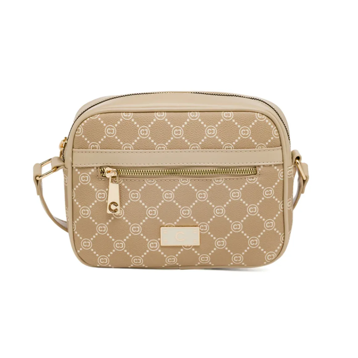 Borsa a tracolla beige da Donna con stampa monogram Carrera Jeans