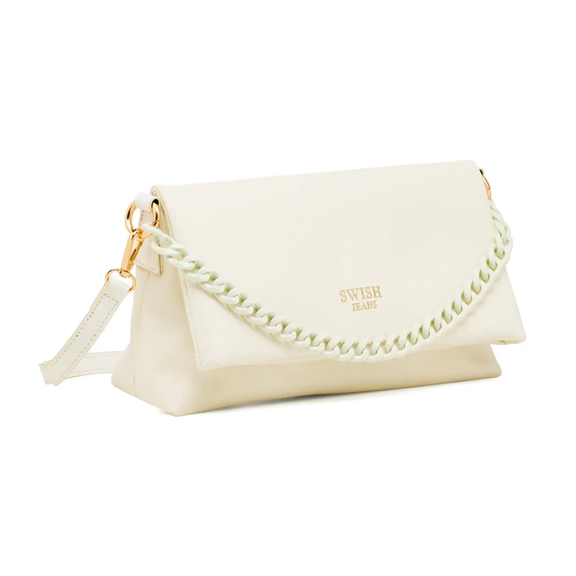 Borsa a Tracolla Bianca da Donna con catena e logo Swish Jeans