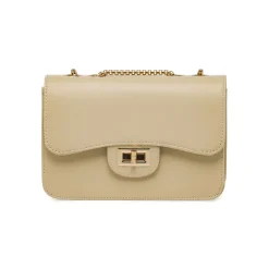 Borsa a tracolla da donna Lora Ferres beige con catena e dettagli oro
