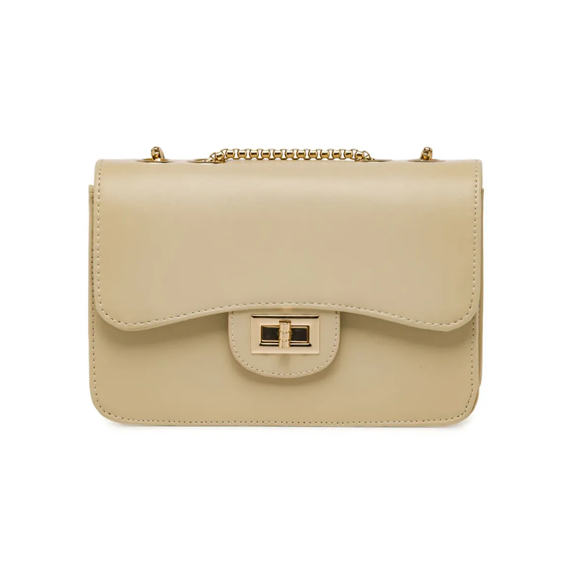 Borsa a tracolla da donna Lora Ferres beige con catena e dettagli oro