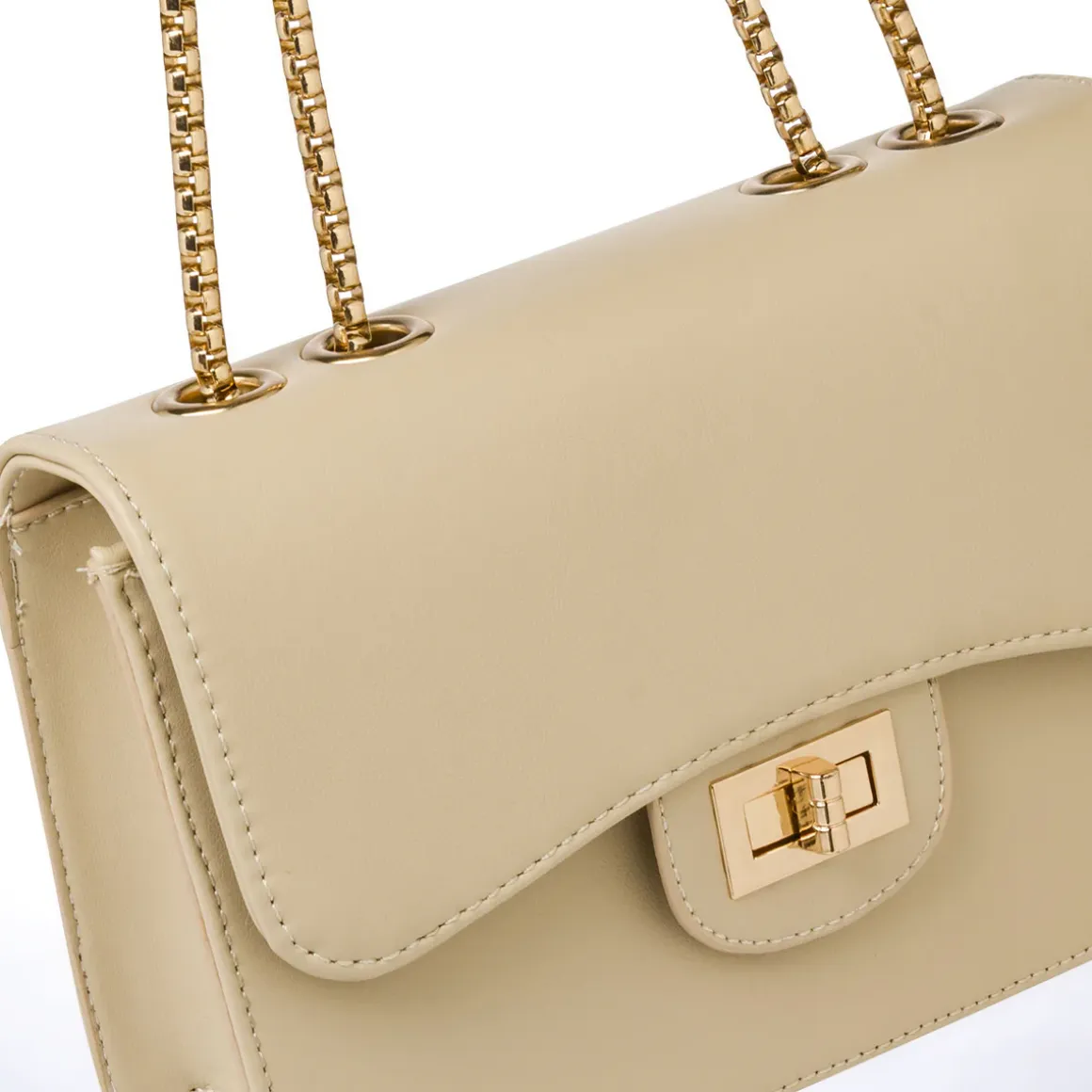 Borsa a tracolla da donna Lora Ferres beige con catena e dettagli oro
