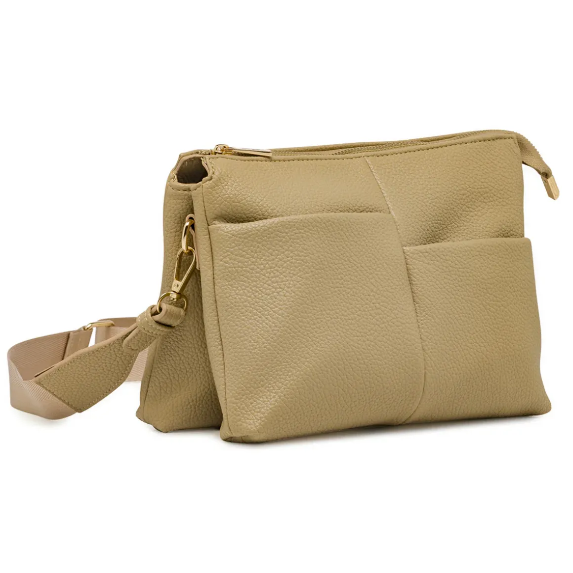 Borsa a tracolla da donna Lora Ferres beige con tasche frontali