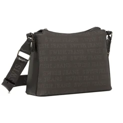 Borsa a Tracolla da Donna Nera con Stampa Logo All Over Swish Jeans