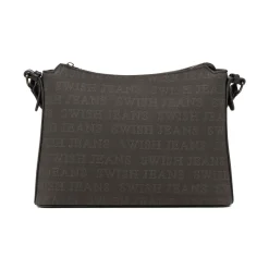 Borsa a Tracolla da Donna Nera con Stampa Logo All Over Swish Jeans