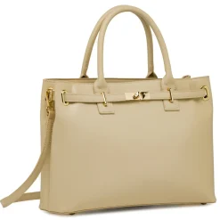 Borsa da donna beige con dettagli dorati e tracolla Lora Ferres