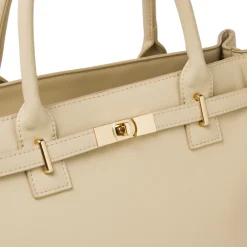 Borsa da donna beige con dettagli dorati e tracolla Lora Ferres
