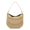 Borsa da donna beige con motivo traforato e tracolla Lora Ferres