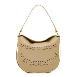 Borsa da donna beige con motivo traforato e tracolla Lora Ferres